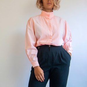 80s Pink Pleated Front Blouse 18 L Large / pink hi
